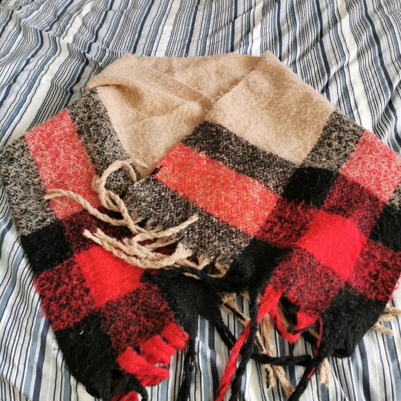 Red Black and Tan Tartan Plaid Fuzzy Soft Scarf Wrap - Picture 3 of 7